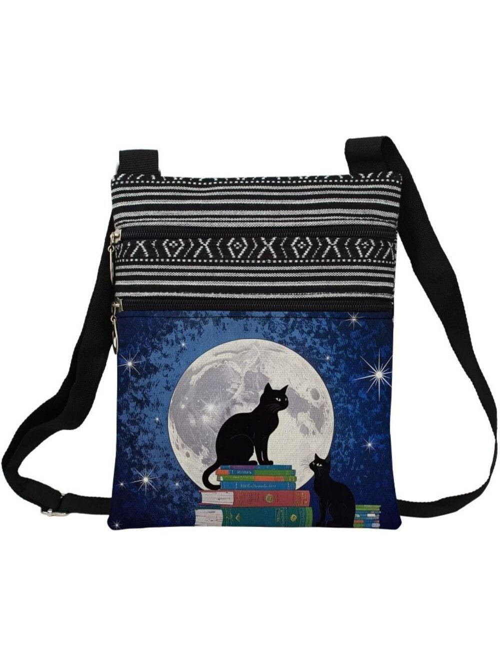Women’s Black Moon Cat Cute Kitten Purse Lover Gift Zipper Crossbody Bag